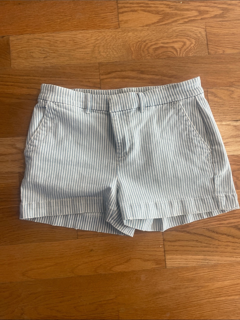 LOFT Blue and White Pinstriped Shorts